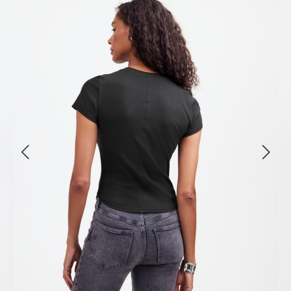 Madewell Black Regenerative Fitted Soft Cotton Short Sleeve Ribbed Crewneck Tee - Picture 9 of 9
